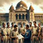 DALL·E 2024-05-17 20.42.27 - The scene depicts the Nagpur District Court building in the background. In front of the court, Navi Mumbai Deputy Commissioner of Police Amit Kale and